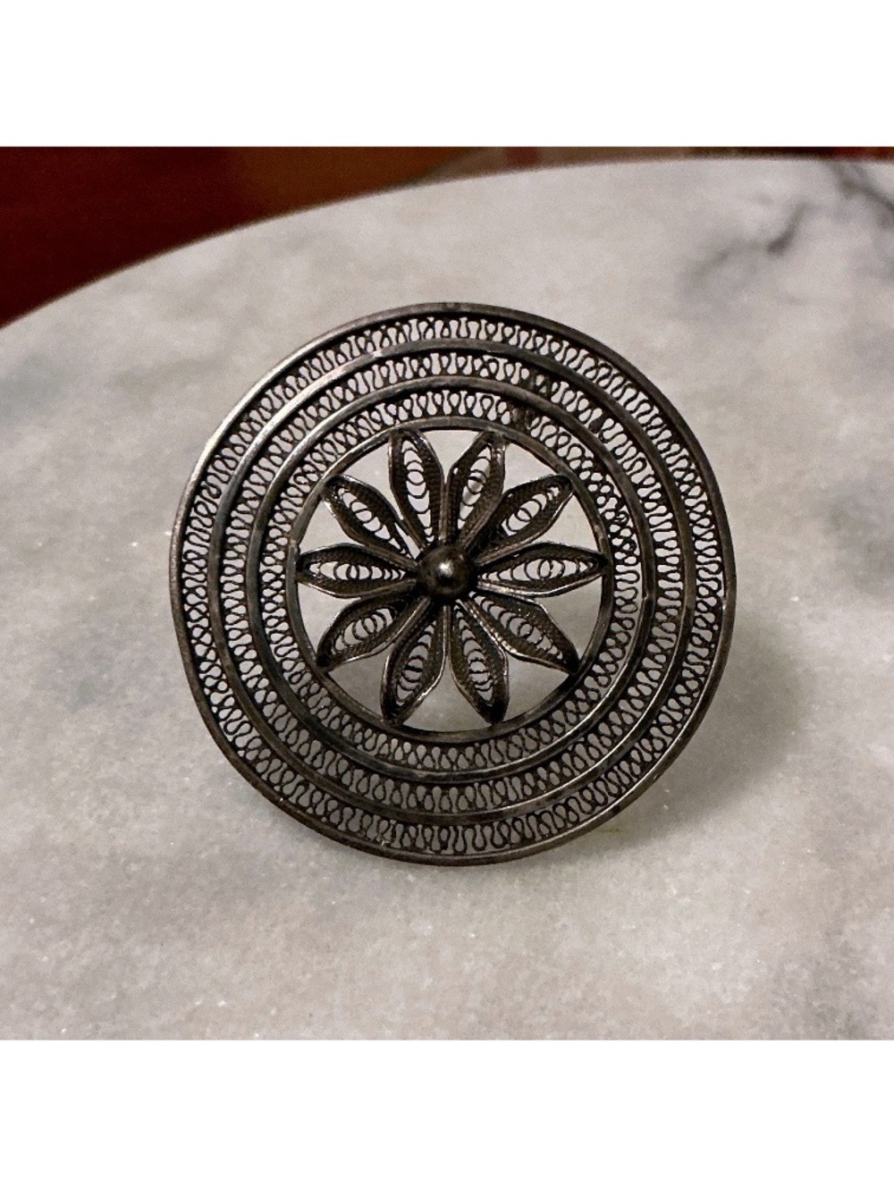 Vintage Silver Filigree Brooch Made in Palestine Yemenite Middle Eastern Style
